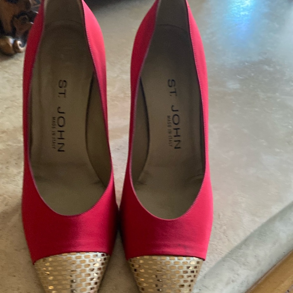 St. John red satin pumps